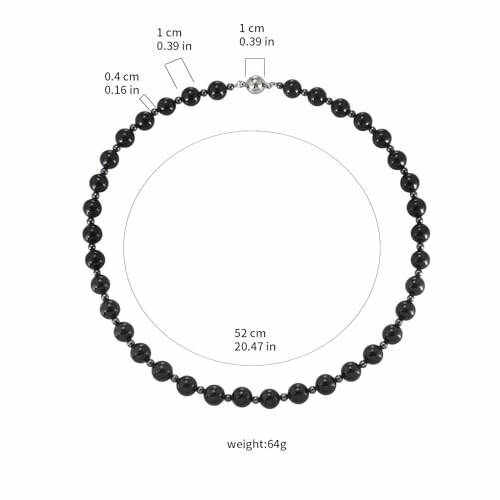 Svart pärlhalsband med måttangivelser