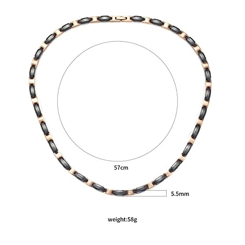 Svart och guld länk halsband med mått och vikt.