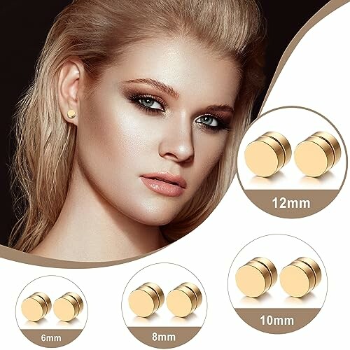 Kvinna med guldörhängen i olika storlekar