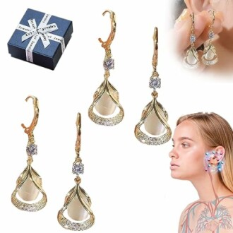 Guldörhängen med droppformad design och presentförpackning
