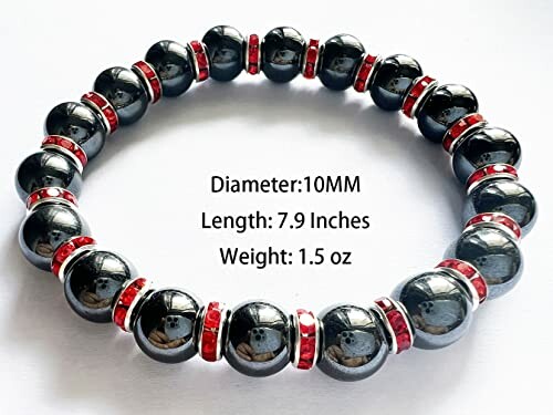 Hematitarmband med röda pärlor