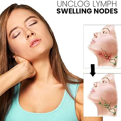 Kvinna masserar nacken för att lindra svullna lymfkörtlar.