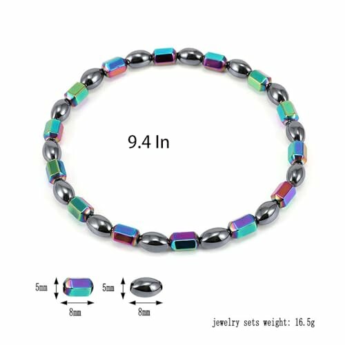 Färgglatt hematitarmband med runda och fyrkantiga pärlor