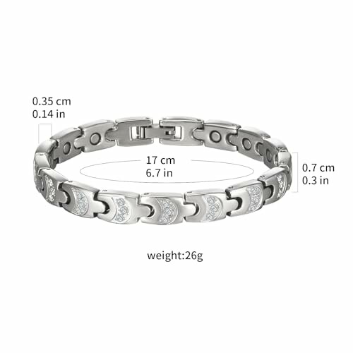 Magnetiskt armband i rostfritt stål med mått.